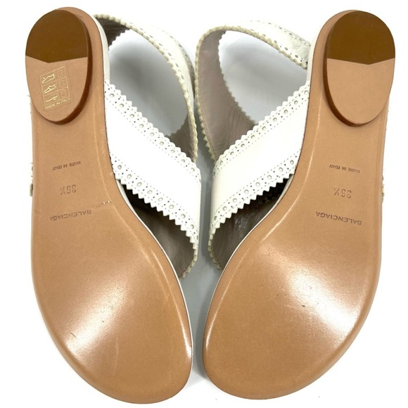 Balenciaga Arena Scalloped Trim Leather Gladiator Sandals SZ 36 1/2 Bone - Picture 7 of 11